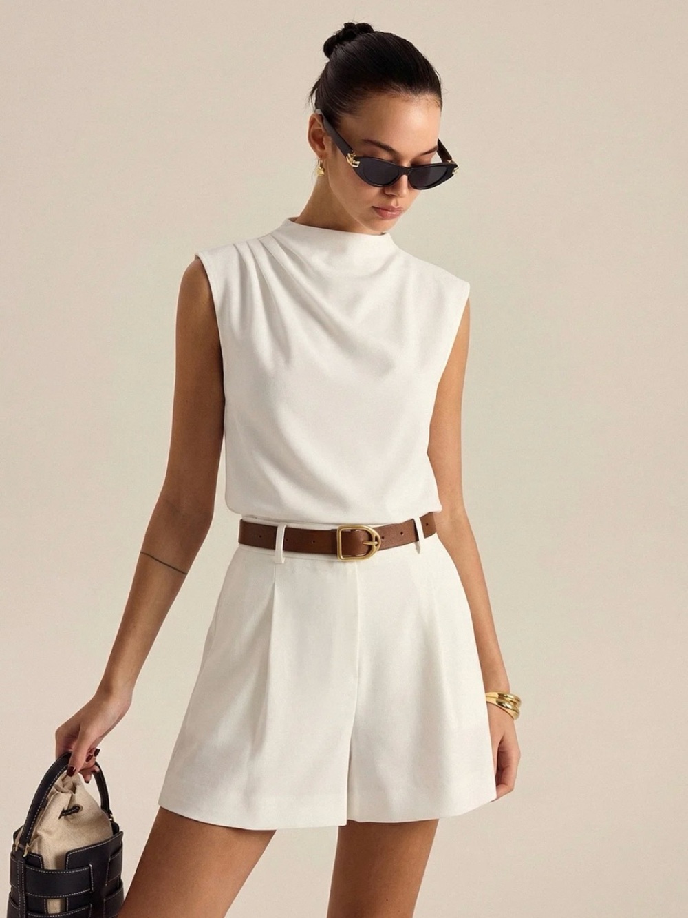 Commense Draped Sleeveless Top & Shorts Set size L